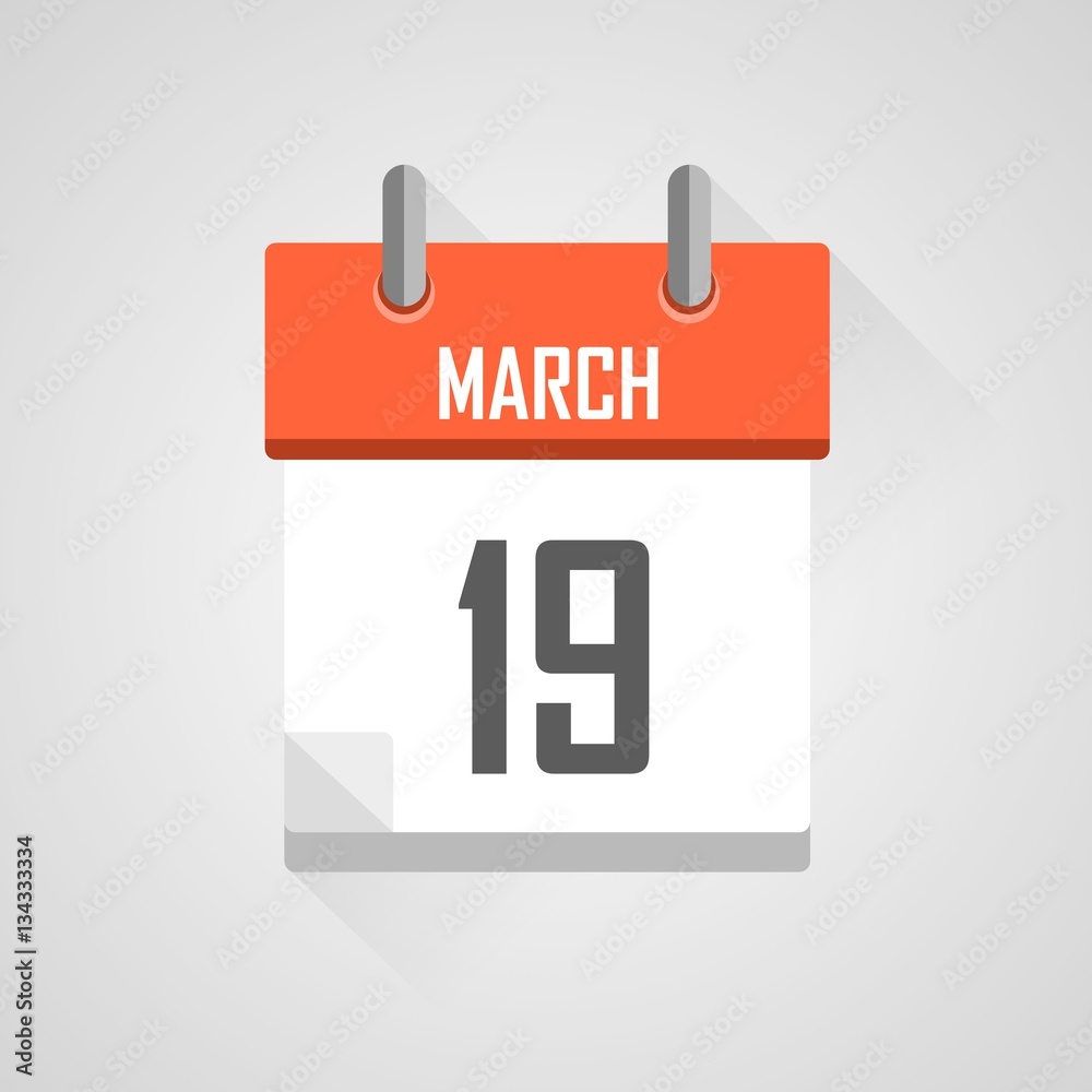 March 19, calendar icon with flat design on grey background. March 19, calendar icon with flat design on grey background.