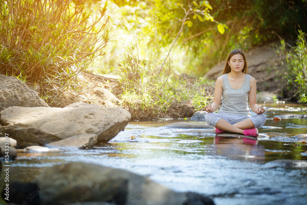 asian woman practice Yoga - relax in nature asian woman practice Yoga - relax in nature