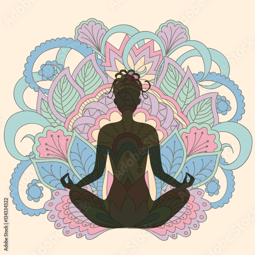 yoga girl on lotus background