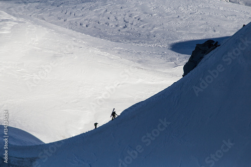Climber in the mountains. Freerider ski Mont Blanc, France, French Alps, Europe.