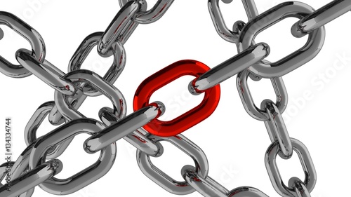 Chain Connection with Red Element 3d Rendering