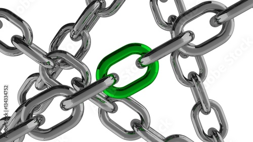 Chain Connection with Green Element 3d Rendering