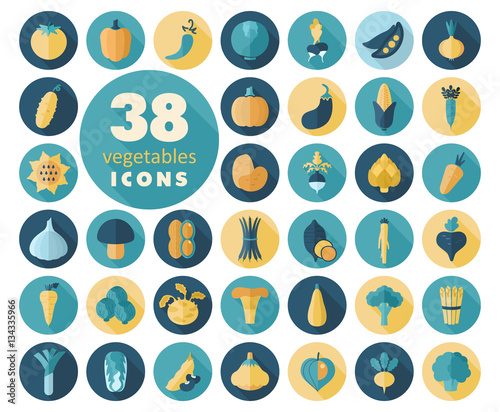 Vegetables flat icons set