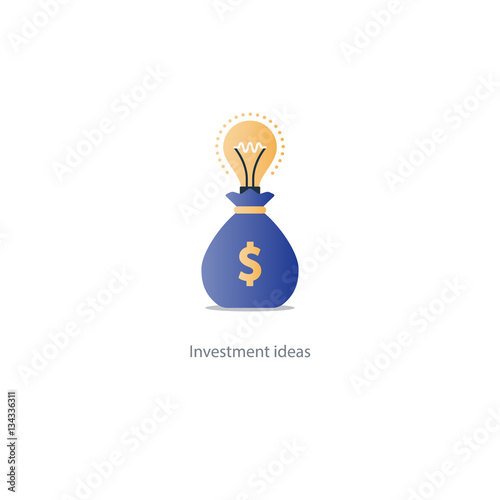 Money bag with idea light bulb, investment concept, budget plan