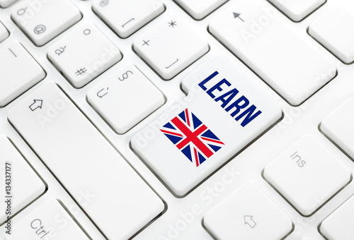 Learn English language education web concept. United Kingdom fla photo