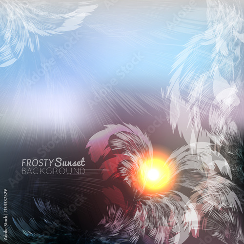 Blurred sunset background with frosty patterns