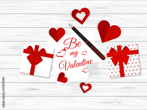 Vector Top View of Valentine's Day Elements on Desktop