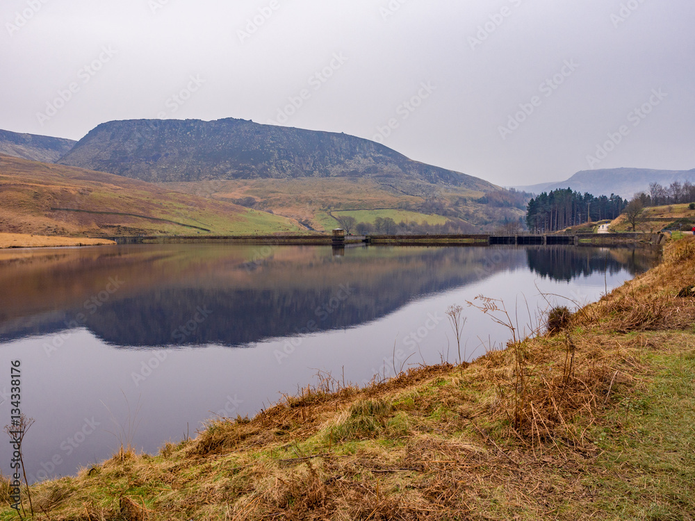 Dove stones reservoir on a cloudy winters January day. Oldham, Saddleworth, UK