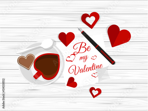 Vector Top View of Valentine's Day Elements on Desktop