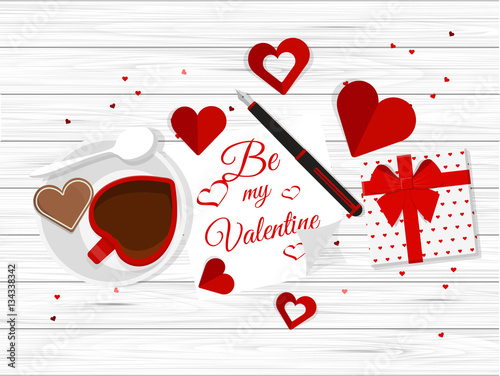 Vector Top View of Valentine's Day Elements on Desktop