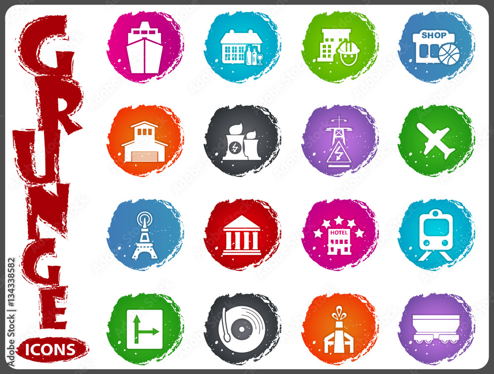 Infrastucture of the city icons set in grunge style Infrastucture of the city icons set in grunge style