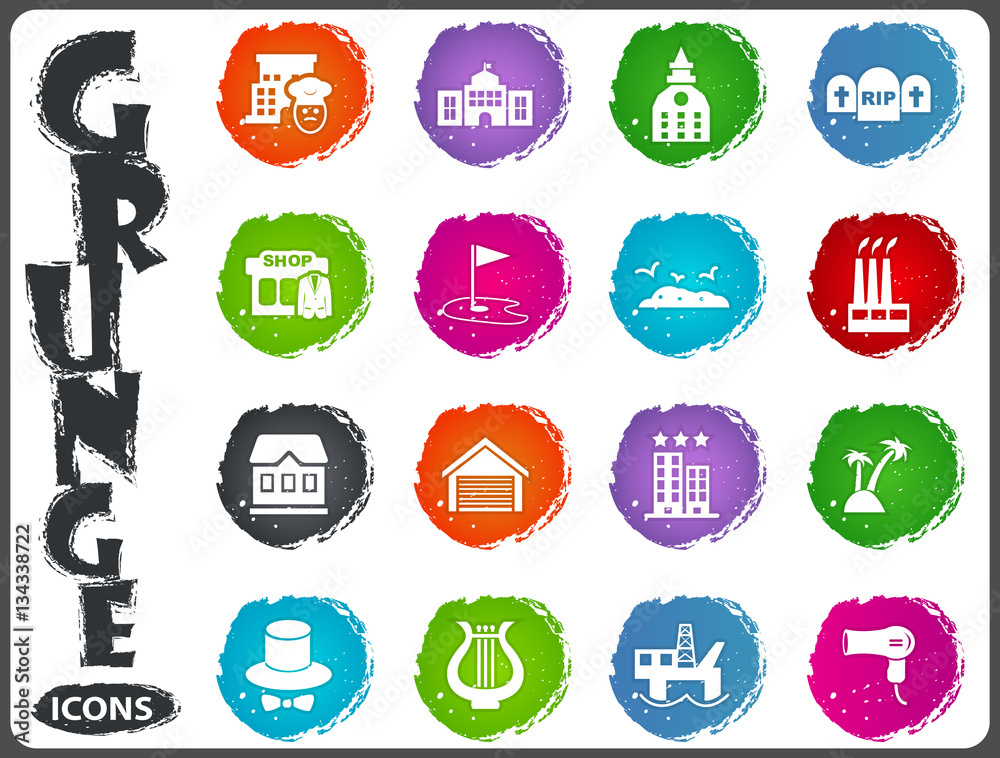 Infrastucture of the city icons set in grunge style Infrastucture of the city icons set in grunge style