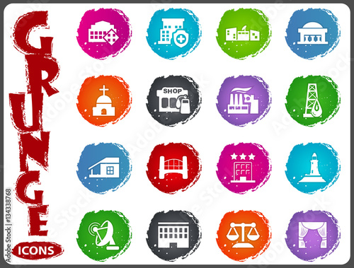 Infrastucture of the city icons set in grunge style
