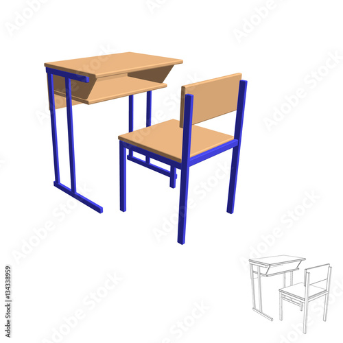 School desk.Isolated on whi...