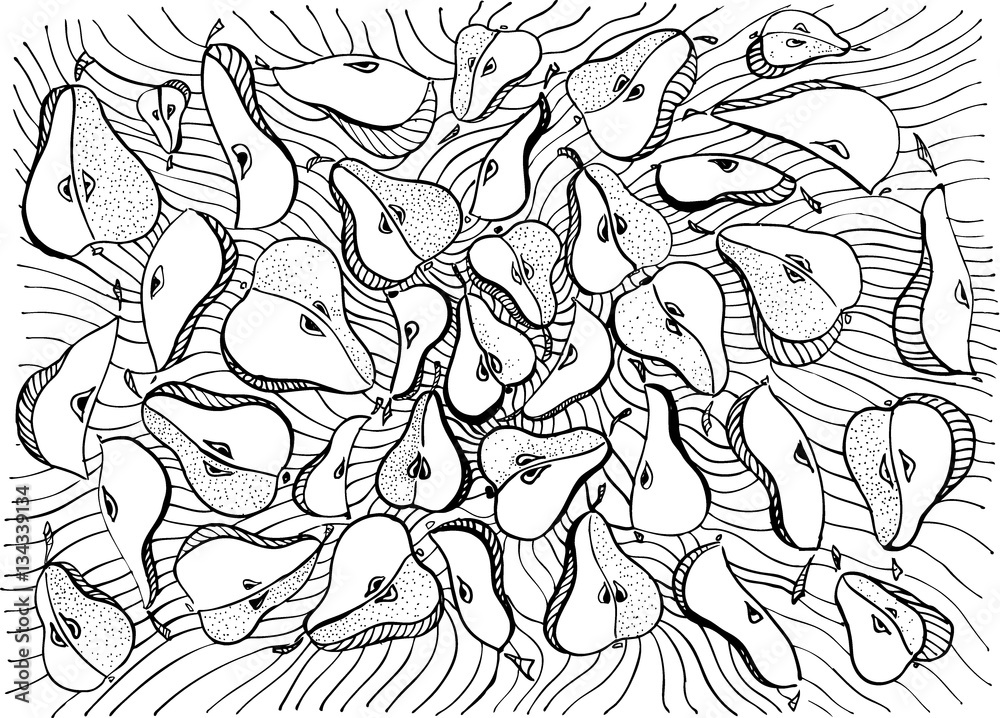 Fototapeta premium Pattern with pears. Hand drawn illustration.