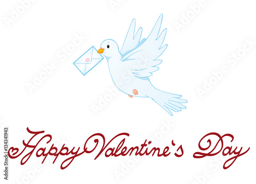 Happy Valentine's Day Greeting card with peace dove and love letter