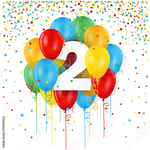 "HAPPY 2nd BIRTHDAY" Card with bunch of balloons and streamers