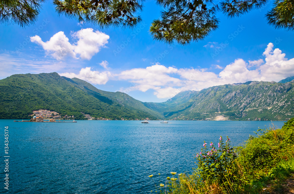 Beautiful mediterranean landscape. Mountains near town Perast, Kotor bay (Boka Kotorska), Montenegro, Europe