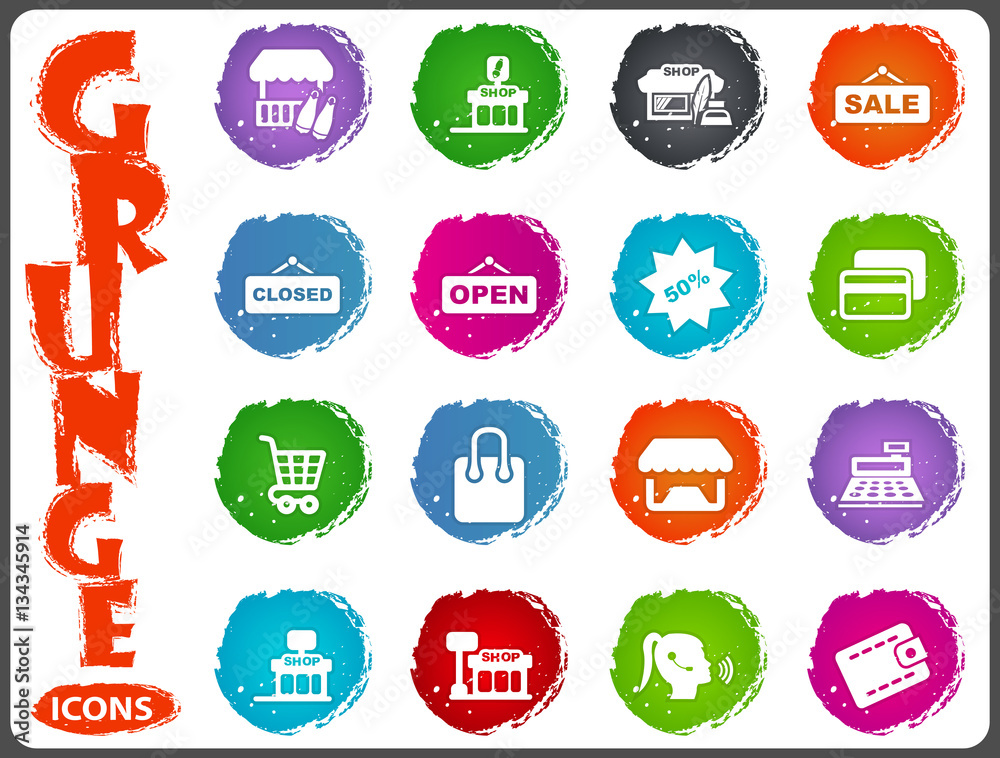 Shop icons set in grunge style Shop icons set in grunge style
