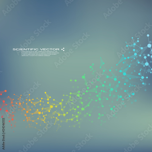 Molecule DNA and neurons vector. Molecular structure. Connected lines with dots. Genetic chemical compounds. Chemistry, medicine, science, technology concept. Geometric abstract background.