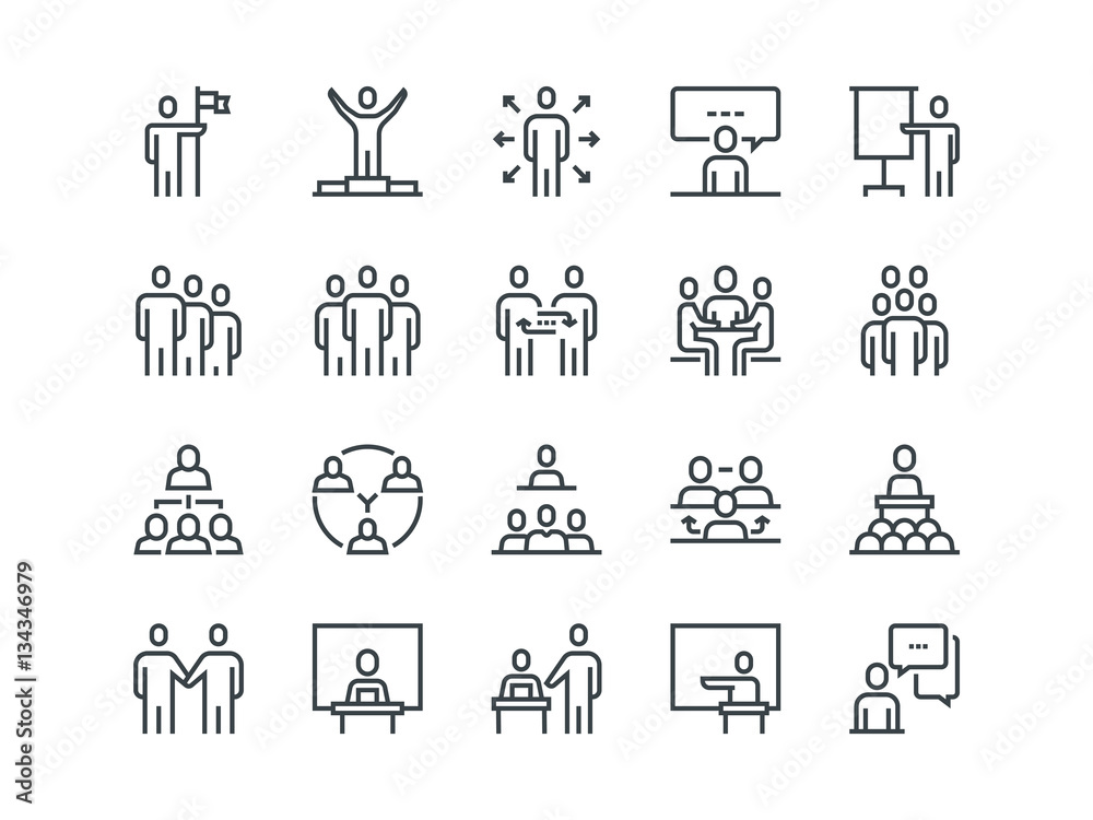 Business people. Set of outline vector icons