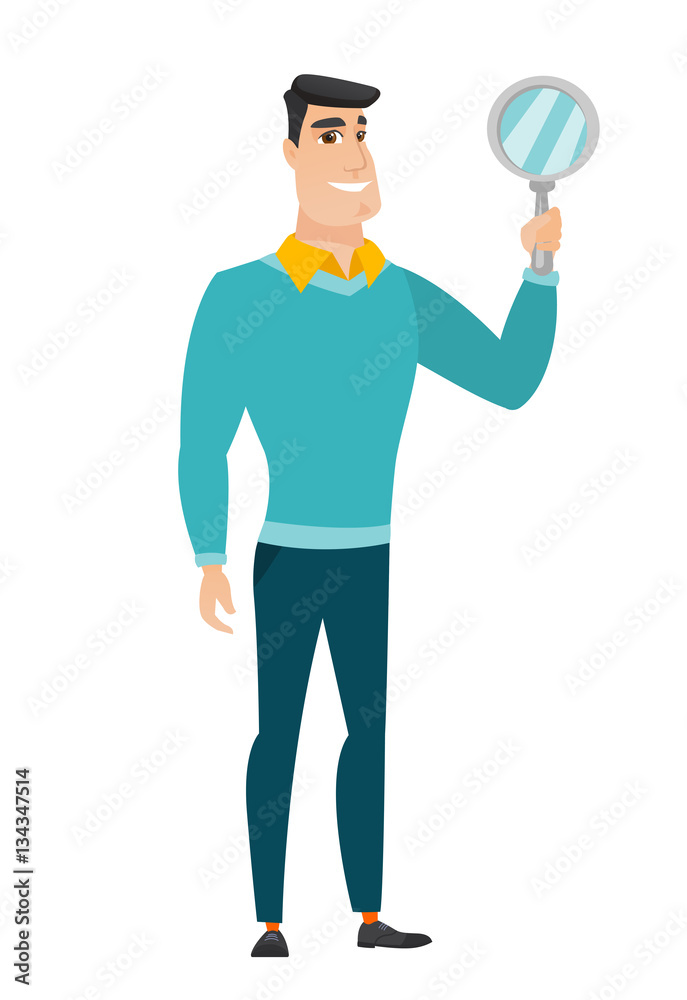 Caucasian business man holding hand mirror. Caucasian business man holding hand mirror.