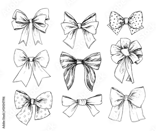 Hand drawn vector illustrations. Different types of bows. Perfec