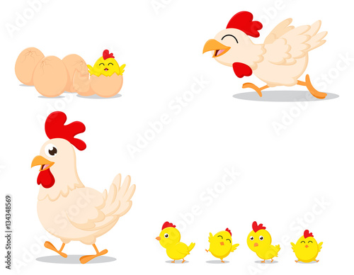 Happy cartoon chicken family