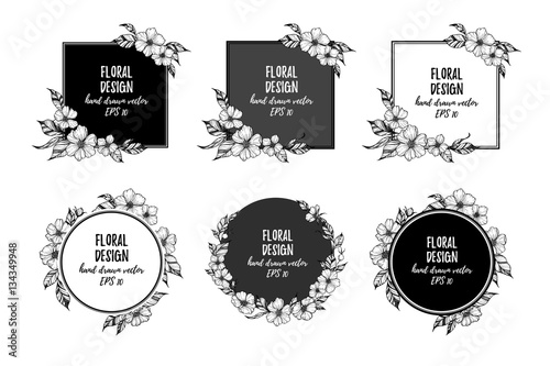 Hand drawn vector illustration - frames with flowers and leaves. Perfect for invitations, quotes, tattoo, textiles, blogs, posters etc.