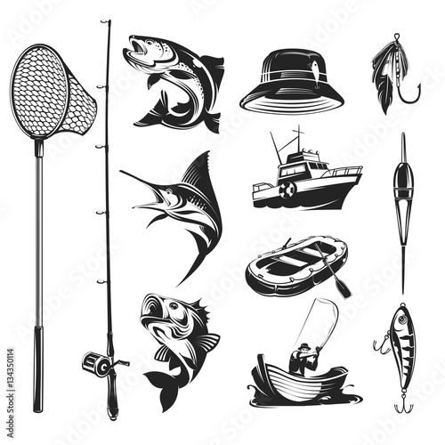 Set vector icons on the theme of fishing