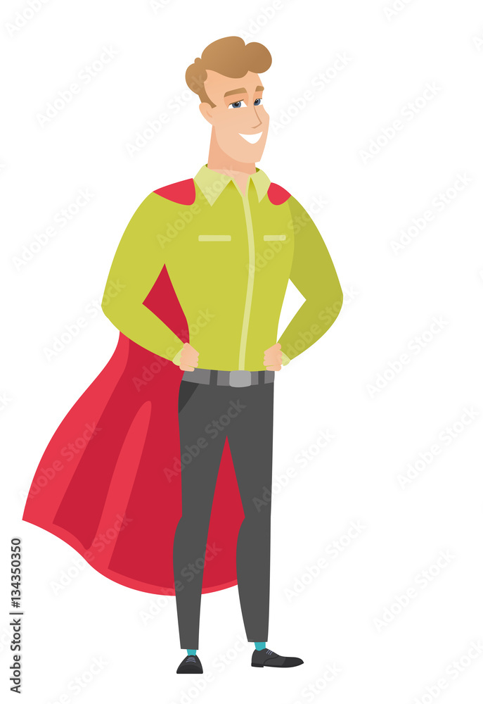 Businessman wearing a red superhero cloak.