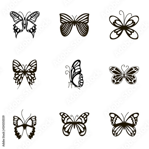 Black beautiful butterflies icons set © ylivdesign