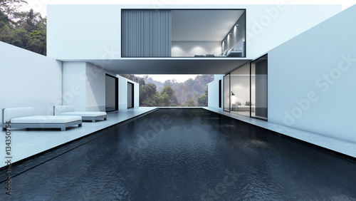 House with pool design minimal - 3D render