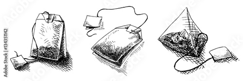 teabag in graphic style, hand-drawn vector illustration.
