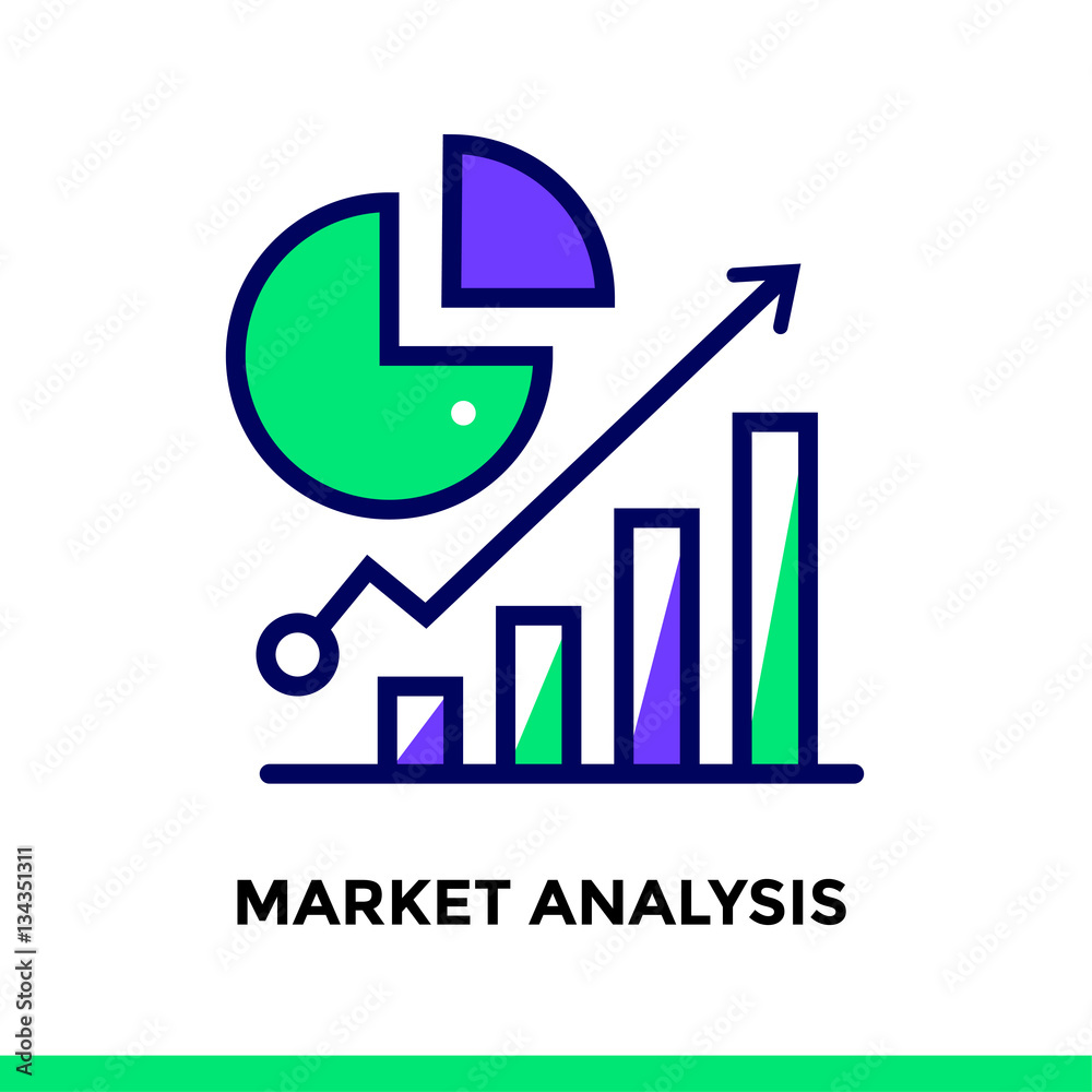 Linear market analysis icon for startup business. Pictogram in outline style. Vector flat line icon suitable for mobile apps, websites and presentation