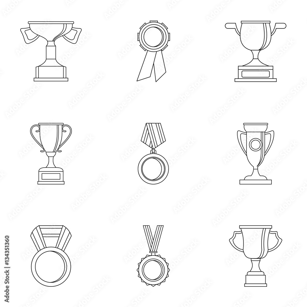 Win icons set, outline style Win icons set, outline style