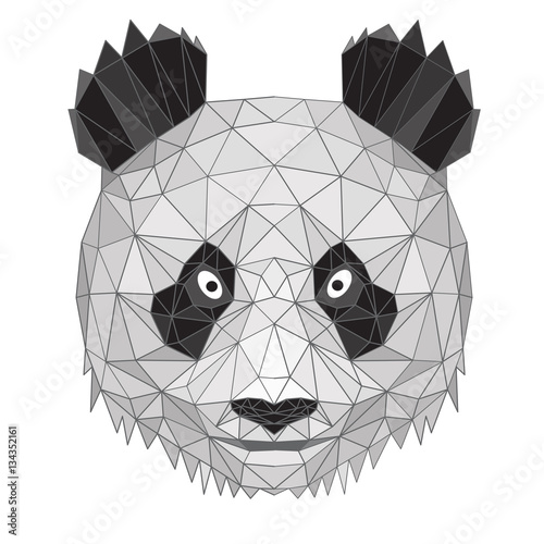 Panda, la testa di panda geometrico, design di linee nere, poligoni