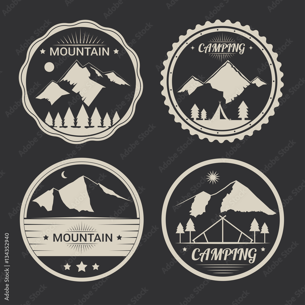 Fototapeta premium Set of mountain adventure and expedition logo badges