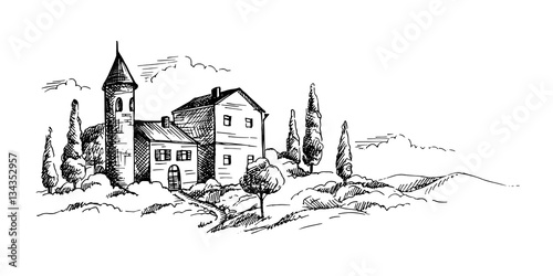 Mountains landscape in graphic style