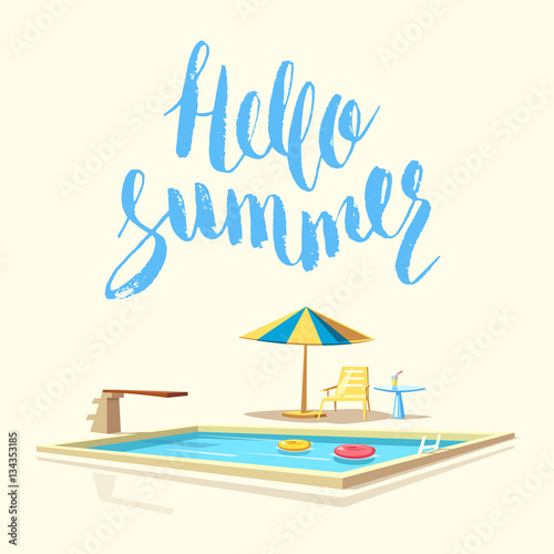 Hello summer. Swimming pool. Cartoon Vector illustration