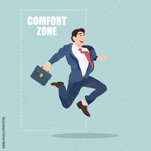 Businessman jumping out of the comfort zone to success. Cartoon Vector Illustration.