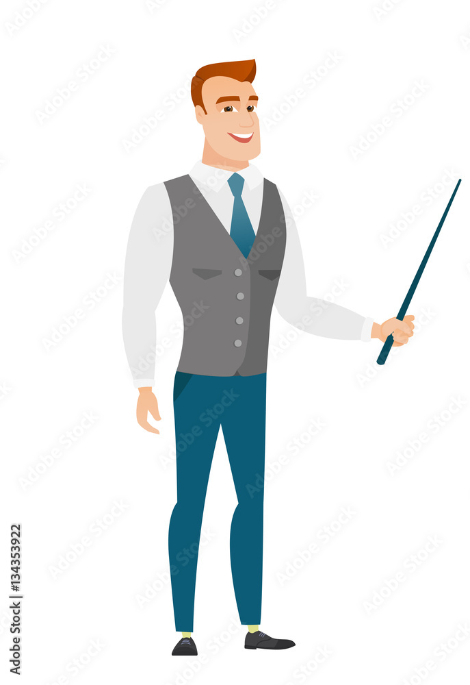 Caucasian business man holding pointer stick.