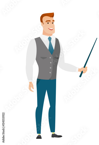 Caucasian business man holding pointer stick.