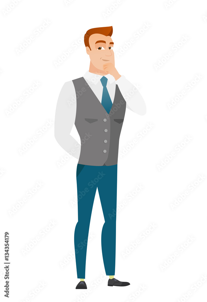 Caucasian businessman thinking vector illustration