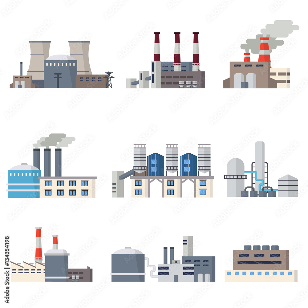 Industrial buildings icon set