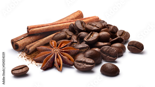 Coffee beans with cinnamon and star anise, paths © maxsol7