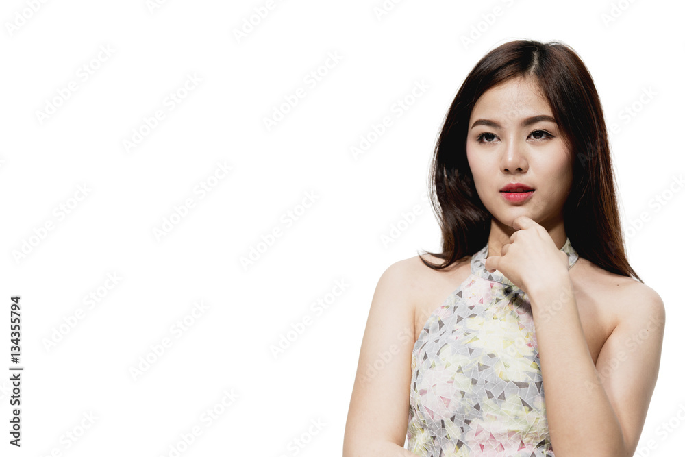 Portrait of Young Woman Isolated on white background with Copy Space Portrait of Young Woman Isolated on white background with Copy Space