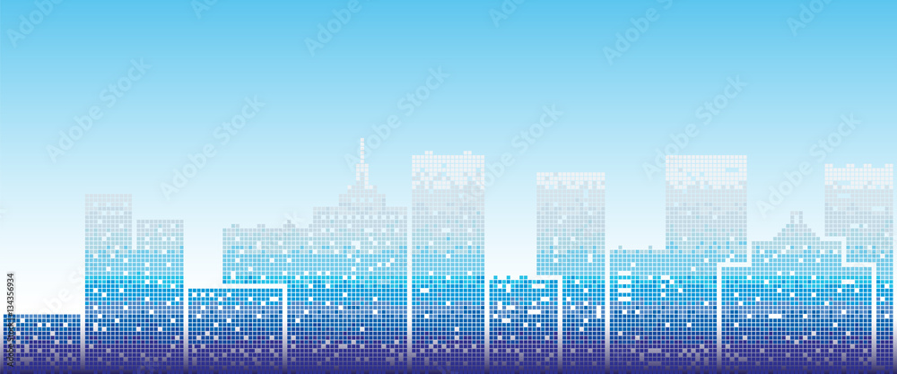 Big modern city with skyscrapers scene on morning time vector illustration