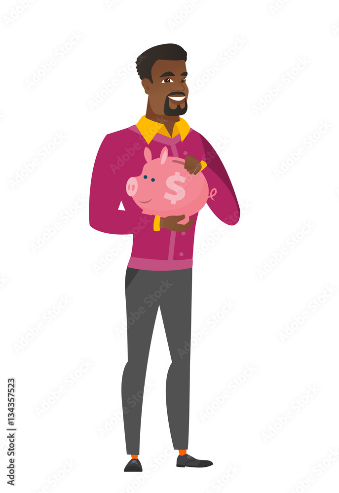 African-american business man holding piggy bank African-american business man holding piggy bank