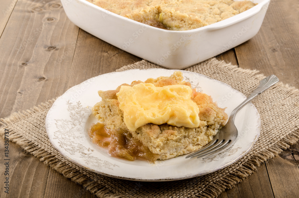 typical irish rhubarb crumble cake with custard typical irish rhubarb crumble cake with custard